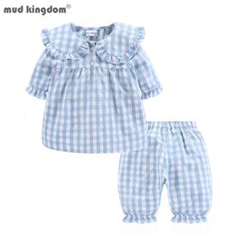 Mudkingdom Zomer Pyjama's voor Meisjes Plaid PJS Leuke Jammies Set Big Girl Peter Pan Collar Toddler Homewear Kids Nachtkleding 211130