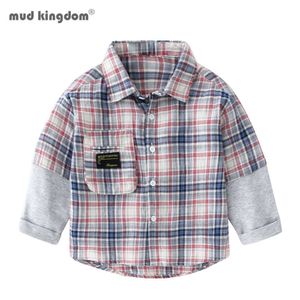 MudkingDom Peuter Jongens Kleding Lente Herfst Lange Mouwen Button Down Plaid Patchwork Shirts voor Kinderen 210615