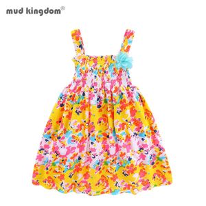 Mudkingdom enfant en bas âge fille robe d'été coton Floral smocké es pour bébé filles robe d'été mignon petits enfants pull 210615