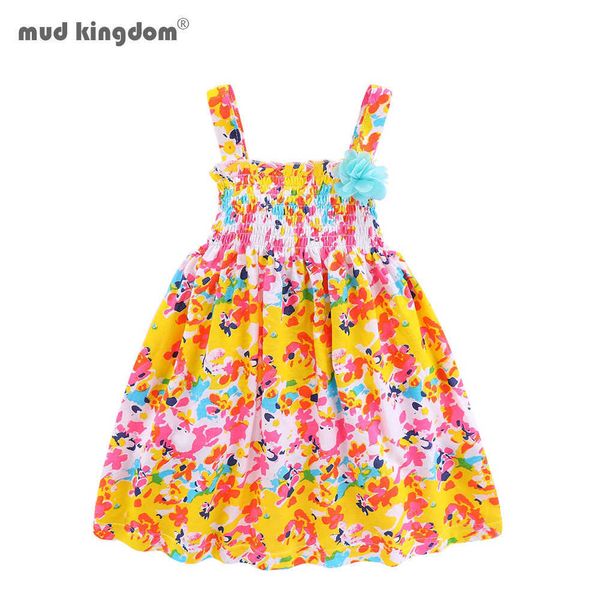 Mudkingdom Niño Niña Vestido de verano Algodón Floral Smocked ES para Baby Girls Sundress Lindo Little Kids Jumper 210615