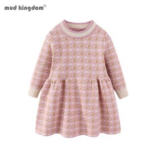 MudkingDom Peuter Meisjes Houndstooth Trui Jurk Pullover Knit Babykleding voor Meisje 210615