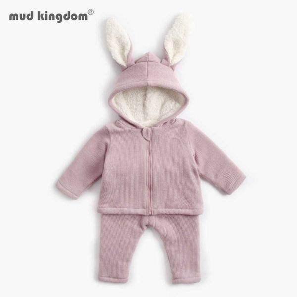 Mudkingdom hiver bébé filles vêtements ensembles mode oreille à capuche manteaux pantalon costume épais velours enfants vêtements ensemble 210615