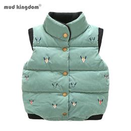 Mudkingdom invierno niños chaleco chaqueta sin mangas piel abajo chalecos bebé ropa exterior gamuza bordado chaleco 210615