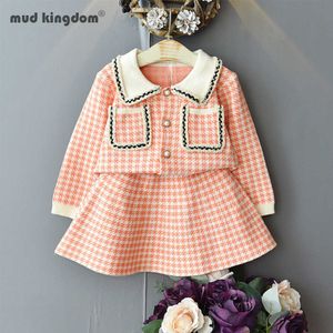 Mudkingodm Kids Girls Sweater Outfit Fashion Wear Gebreide vest en rok kleding pak voor kinderen baby meisje 210615