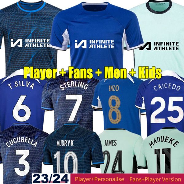 MUDRYK 23/24 ENZO CFC NKUNKU Maillots de football Fans de joueurs COLLECTION GALLAGHER STERLING HOME Uniforme 2023 2024 FOFANA AWAY Football Shirt CAICEDO Kits pour enfants