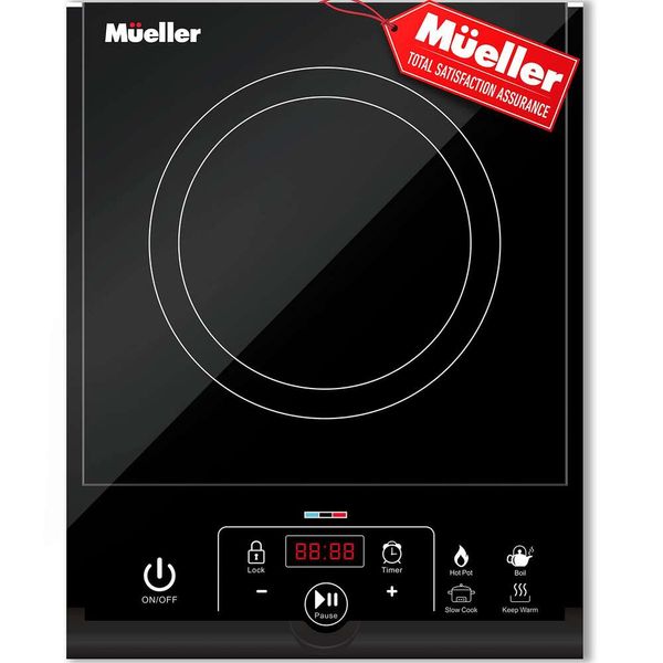 Mueller Rapidthermal Plaque chauffante à induction portable Brûleur de comptoir 1800 W, 8 niveaux de température, minuterie, arrêt, écran tactile, écran d'affichage LED,