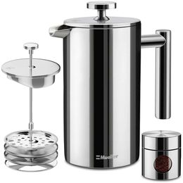 Muellerliving Franse koffiepers, 34 ounces (ongeveer 963,9 gram), roestvrij staal, 4 filters, dubbele isolatie, roestbestendig, vaatwasmachinewasbaar