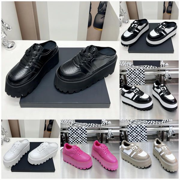 Muffin-zapatilla de deporte con suela gruesa para mujer, zapatos informales con plataforma de diseñador, de cuero de alta calidad, color negro, blanco y rosa, zapatos de moda