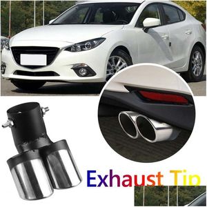 Muffler Dual Outlet Car Exhaust System Stainless Steel Slant Rolled Edge Silencer Cars Exterior Parts Drop Delivery Automobiles Motorc Dhmre