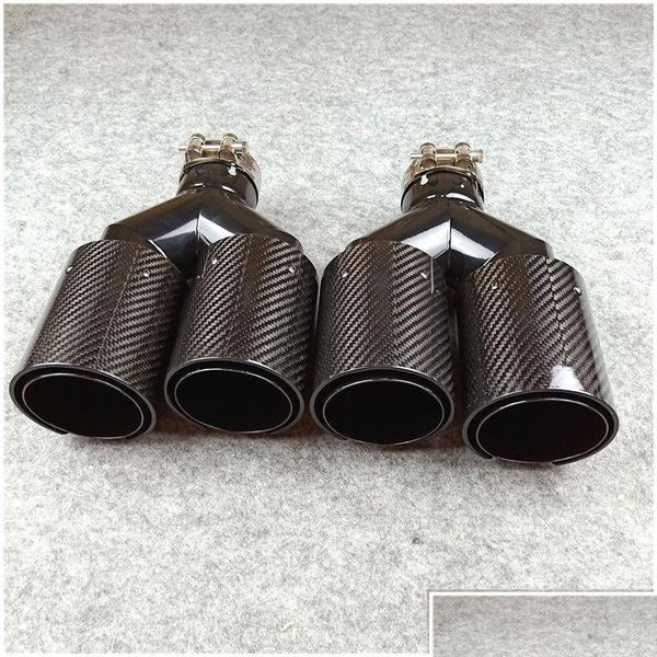 Silenciador Y Estilo Outlet 92 mm Coche Fibra de carbono brillante Tubo de escape Consejos de punta de cola para tubos de extremo de acero inoxidable negro doble Drop Delive D OTCXH