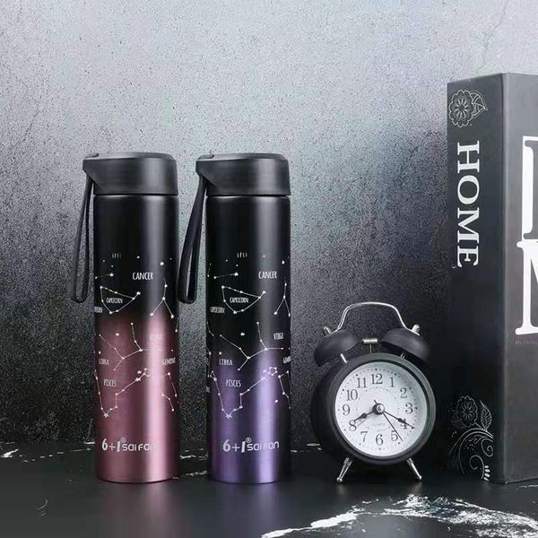 Tasse Mignon Starry Métal Tasse D'eau Chaude En Acier Inoxydable Fiole À Vide Avec Cordon De Levage Voyage Thermos Mini Thé Café Isolation Tasse LJ201218