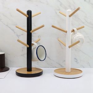 Ganchos para tazas Taza de madera Estante de exhibición colgante Estante para bebidas con 6 ganchos Forma de árbol Soporte de almacenamiento para tazas de té y café de madera 231129