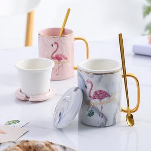 Tasse rose fille coeur marbre céramique thé séparation tasse café nordique avec couvercle cuillère filtre tasses