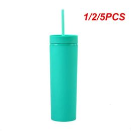 Tasses 1/2/5PCS 16oz Acrylique Skinny Tumbler Pailles Tasse avec couvercles Drinkware Bouteille de jus de fruits Double paroi Tasses en plastique Cadeau pour 231218