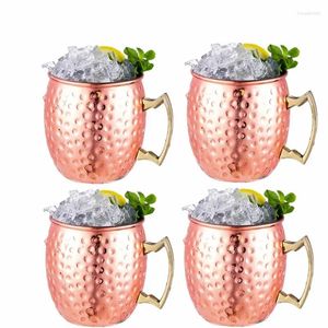 Tasses 1/4 pièces 550ml 18 onces tasse de Mule de Moscou tasse en acier inoxydable martelé en cuivre plaqué tasse de bière café bar verres