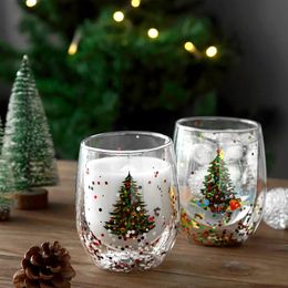 Tassen 1 ~ 4 stücke Doppelwand Weihnachten Glasbecher Hitzebeständige Schöne Tasse Für Milch Kaffee Wasser Tasse Bar Drinkware Weihnachtsgeschenk 231009