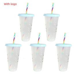 Tasses 1 / 5pcs Coupe de paille avec et échelle réutilisable couleur magique plastique eau froide couleur changeante décoloration 231130