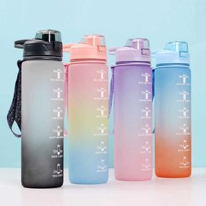Mokken 1 liter plastic waterfles met tijd marker creatief lekkend lekvrije drink fles sportschool sportwater flessen z0420