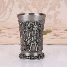 Mokken 1 stks Whiskey Glas 30ML Cocktail Cup Oude Egypte Gesneden Patroon Bar Klein Servies Metalen Creatieve Wijn