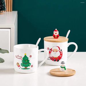 Mokken 1 stuk cadeau mug 2023 aankomst kerstbomen Santa Snowman rendierpatronen met bamboe 3d cover Coffee