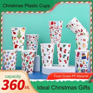 Tasses 10 pièces tasses d'eau en plastique de noël tasses de fête réutilisables de 12 oz pour les événements de noël conception d'élément de noël mignon cadeau de gobelet idéal 231121