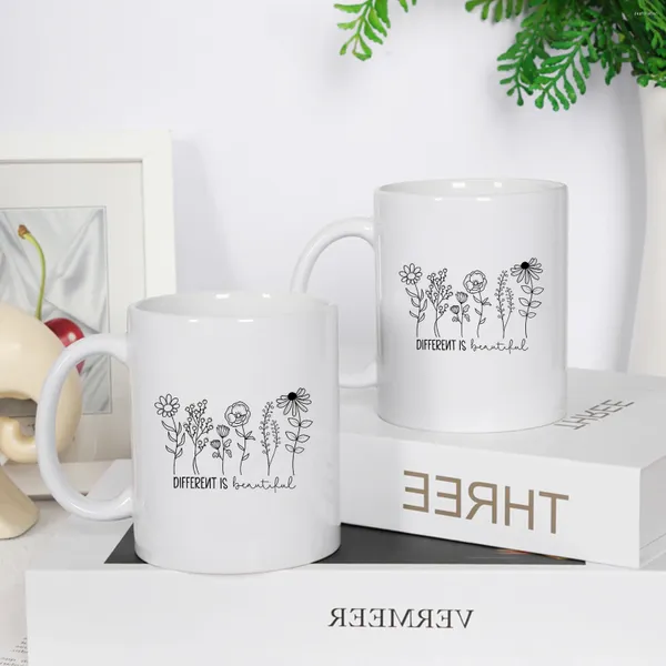 Tasses 11o art de style noir et blanc fleur du monde papillon motif lait lait jus de café céramique sublimation tasse adaptée aux cadeaux