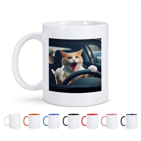 Tasses 11oz drôle chat tasse à café en céramique effet d'impression 3D conduite thé au lait tasse multicolore pour les amis, c'est-à-dire la famille nouveauté cadeau