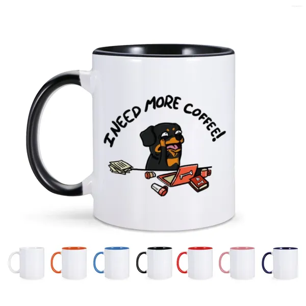 Tazas Taza de café de cerámica de perro divertido de 11 oz Necesito más efecto de impresión Té Leche Taza multicolor para amigos Compañero de trabajo Regalo novedoso