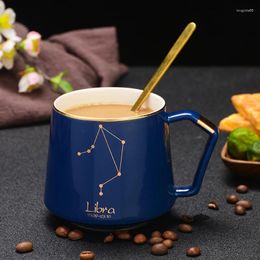 Tasses 12 douze constellations tasse avec couvercle cuillère à la maison tasse de consommation de tasse de boisson café créatif de style nordique en céramique constellative