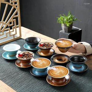 Tasses 120 ml tasse de café en céramique fleur rétro fleur de poterie grossière tasses et soucoupes décoration de maison conique japonaise