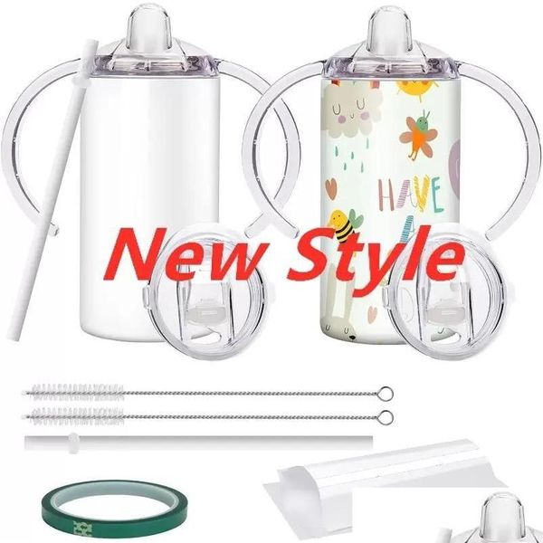 Tazas 12oz Sublimación en blanco Topas de baneo de acero inoxidable con manijas de volumen de vacío de pared doble para niños y niños FY4623 DR DHHVV