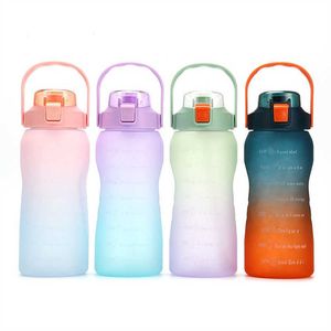 Mokken 15 liter stro water fles meisjes grote capaciteit plastic waterfles met tijd marker drink fles sport fitness water flessen z0420