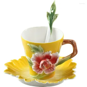 Tasses 150 ml tasse de tasse en émail couleur os chinois tasse cuillère cuillère cadeau festif boisson en céramique