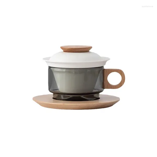 Tasses 150 ml en verre céramique séparation de thé tasse de café avec couvercle infuseur trayage de plateau