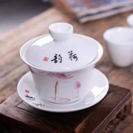 Tasses 150 ml peintes à la main en porcelaine bleu et blanc gaiwan thé tureen bol en céramique chinois ensemble recouvert de soucoupe à tasse de couvercle