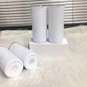 Tasses 15 oz bricolage blanc blanc raide skinny tubler sublimation en acier inoxydable avec une bouteille d'eau de paille cadeau écologique pour l'homme 240410