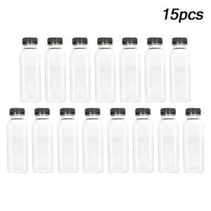 Tasses 15pcs Conteaux de boissons vides bouteilles de jus avec couvercles pour jus de lait jus de fruit de jus de compagnie grossed automne poire crème bouteille de lait 240410