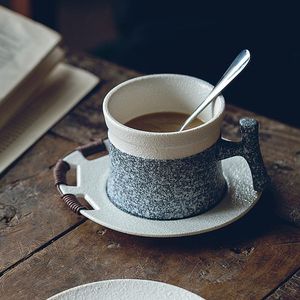 Tasses 160ml tasse à café créative avec soucoupe cuillère Kit céramique Art expresso tasses décor à la maison Drinkware maître tasse à thé poignée artisanat