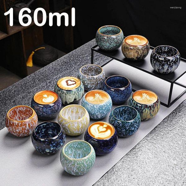 Tazas 160ml Patrón de onda de mar Horno Taza de café expreso Estilo de Oriente Medio Gran barriga Tianmu Taza de café en forma de huevo glaseado Tazas de té