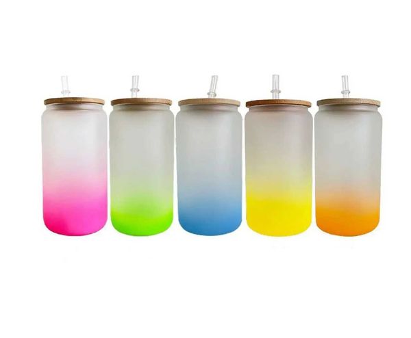 Tazas 16 oz 20 oz 25 ooz Cambio de color CAMBIO CAN Botellas de agua esmerilado gratis de sublimación térmica de plomo Cubierta de bambú de bambú edc Copa de bebidas portátiles 240410