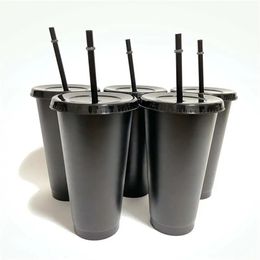 Tasses 16 oz/24 oz 5 pièce/ensemble tasses réutilisables gobelet en plastique avec couvercle tasse de paille transparente tasse à café café Drinkware cadeau de noël 231020