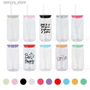 Mokken 16 oz Acryl Libbey Plastic kan met Stro voor Vinyl UV DTF sticker Zomer Drinkware Mason Jar Sap cup L240312