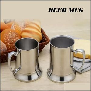 Mokken 16 oz dubbele muur roestvrijstalen tankard bier mok cocktail ontbijt thee melk met handgrip koffie beker bar gereedschap drinkware gereedschap dhevc