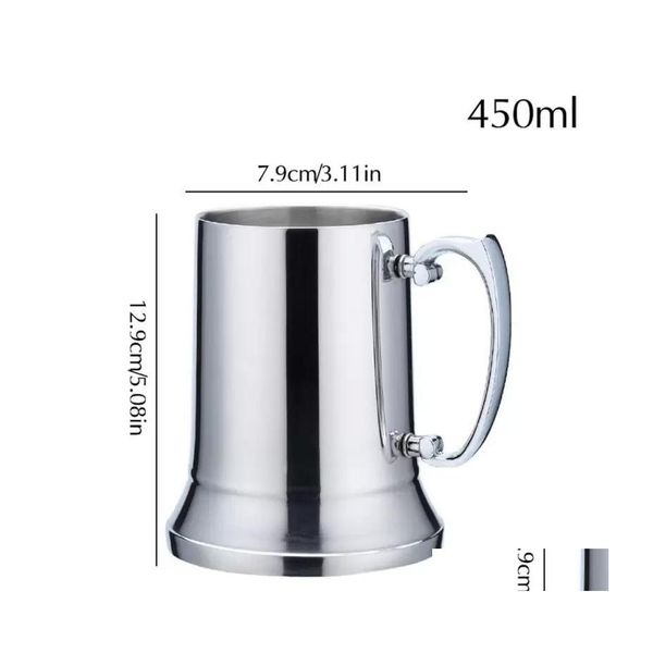 Tasses 16Oz Double Paroi En Acier Inoxydable Chope À Bière Cocktail Petit Déjeuner Thé Lait Avec Poignée Tasse À Café Bar Outils Drinkware Outil Dhv43