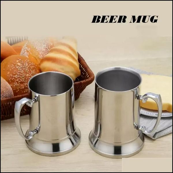 Tazas de 16 oz de doble pared de doble pared cervecera de acero inoxidable taza de cóctel leche de té de desayuno con empuñadura de café tazas herramientas de barra de bebidas dhevc dhevc