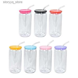 Mokken 16 oz Plastic Mason Jar PP acryl enkellaagse beker met rietje 500 ml Clear Mason Can PP Drinkbeker L240312