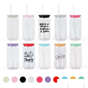 Mokken 16oz Plastic Mason Jar PP Acryl Single Layer Cup met ST 500 ml Clear Can Drink Drupt Druppel