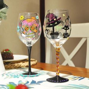 Mokken 16 oz Wijnglas Bekers Handgeschilderde Heks Schedel Hoofd Ghost Red Cup Halloween Home Party Drinkware Bar set 231207