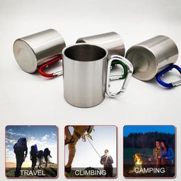 Tasses Tasse en acier inoxydable de 180 ml pour le camping voyageant en plein air avec poignée pliable mousqueton escalade sac à dos randonnée portable