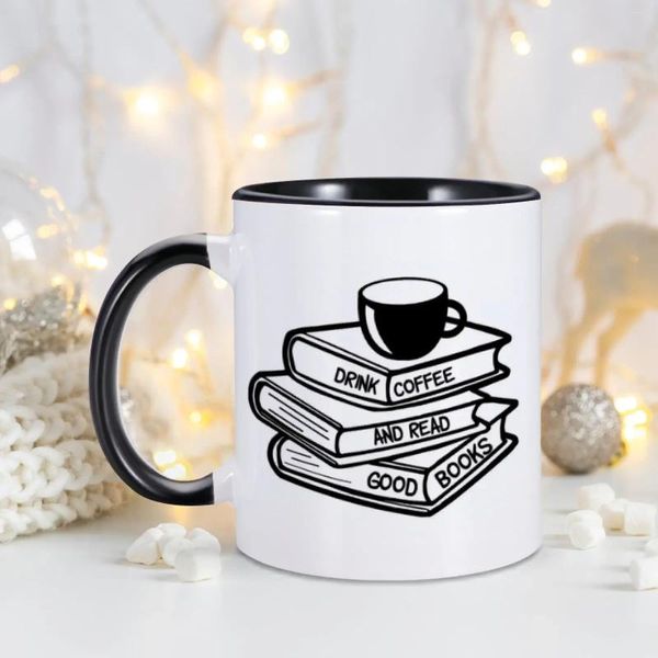 Tasses 1pc 11oz tasse à café drôle boire et lire de bons livres pour les amis collègues lecteurs livre amant tasse en céramique cadeau unique